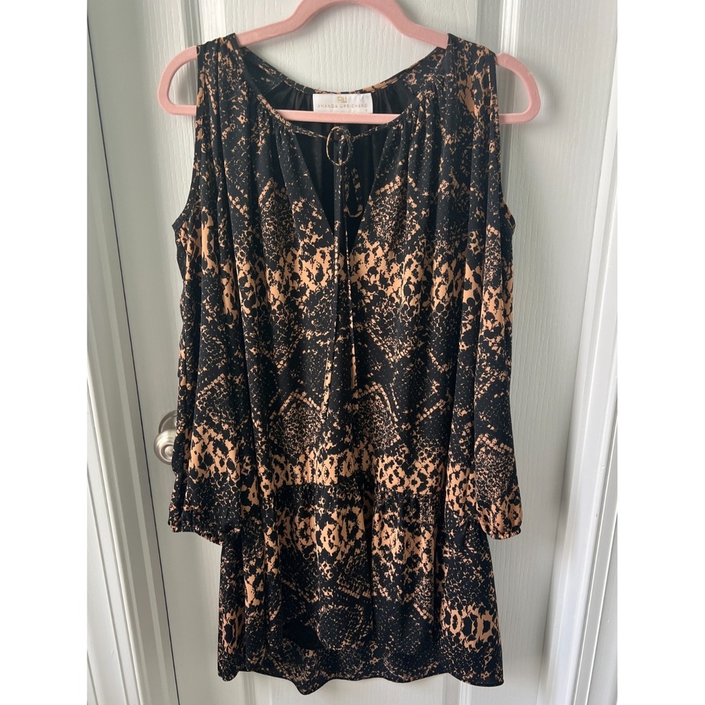 Amanda Uprichard Snake Reptile Print Black Tan Dress Cold Shoulder Cut Out